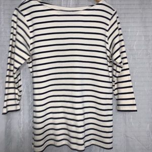 LL Bean Women's M 3/4 Sleeve White/Blue Wide Neck